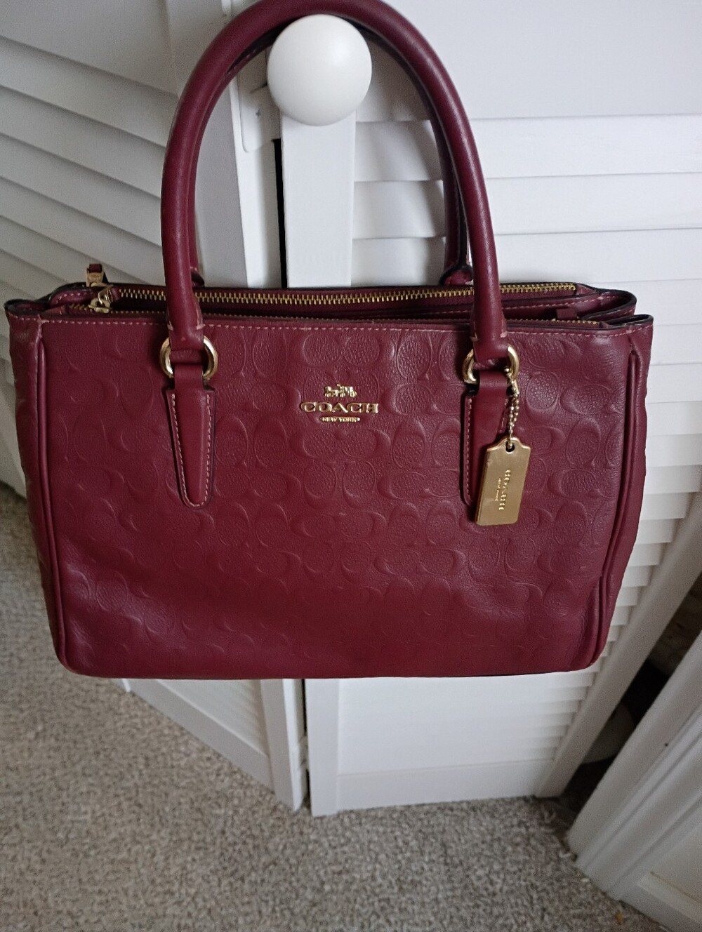 Coach Surrey Carryall Wine Red Signature Debossed Leather Satchel F78751 - Picture 8 of 10
